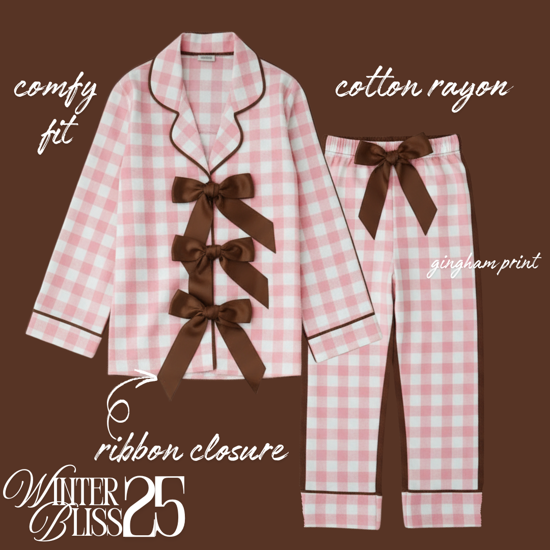 Pink Gingham Ribbon Nightwear