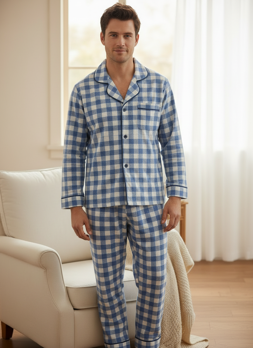 Blue Gingham Couple Nightwear