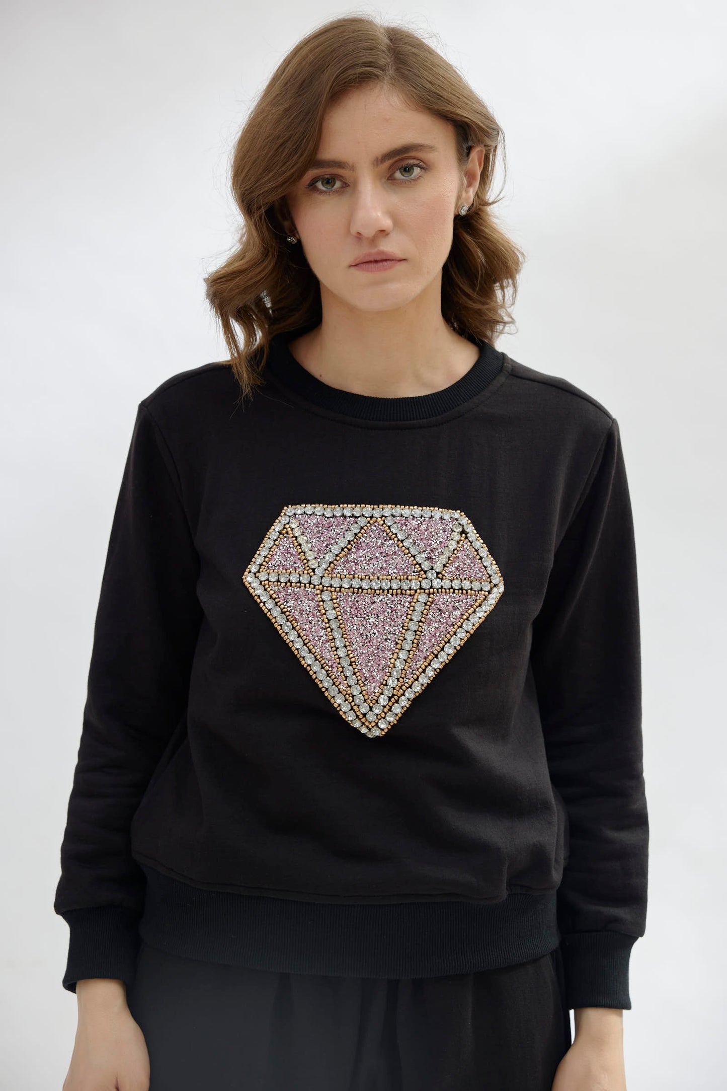 The Bling Diamond Sweatshirt Set (Women) (Black) | MAIN CHARACTER