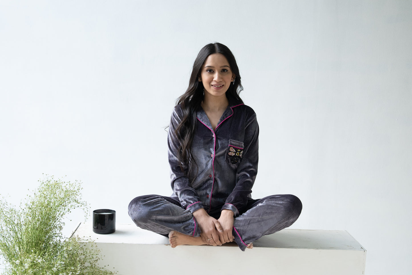 Silver Butterfly Velvet Nightwear