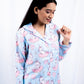 Sky Blue Unicorn & Donut Half Sleeves Nightwear  (Women)