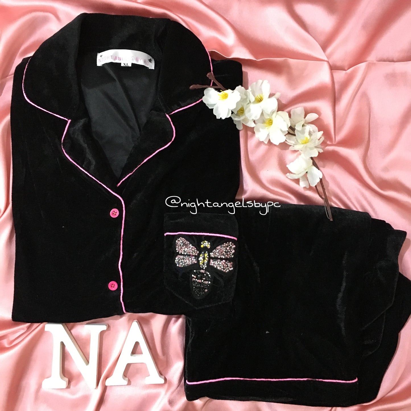 Black Butterfly Velvet Nightwear