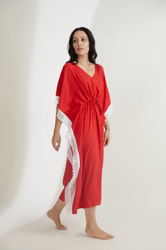 Red Plain| The Zoey Collection | Printed Kaftan