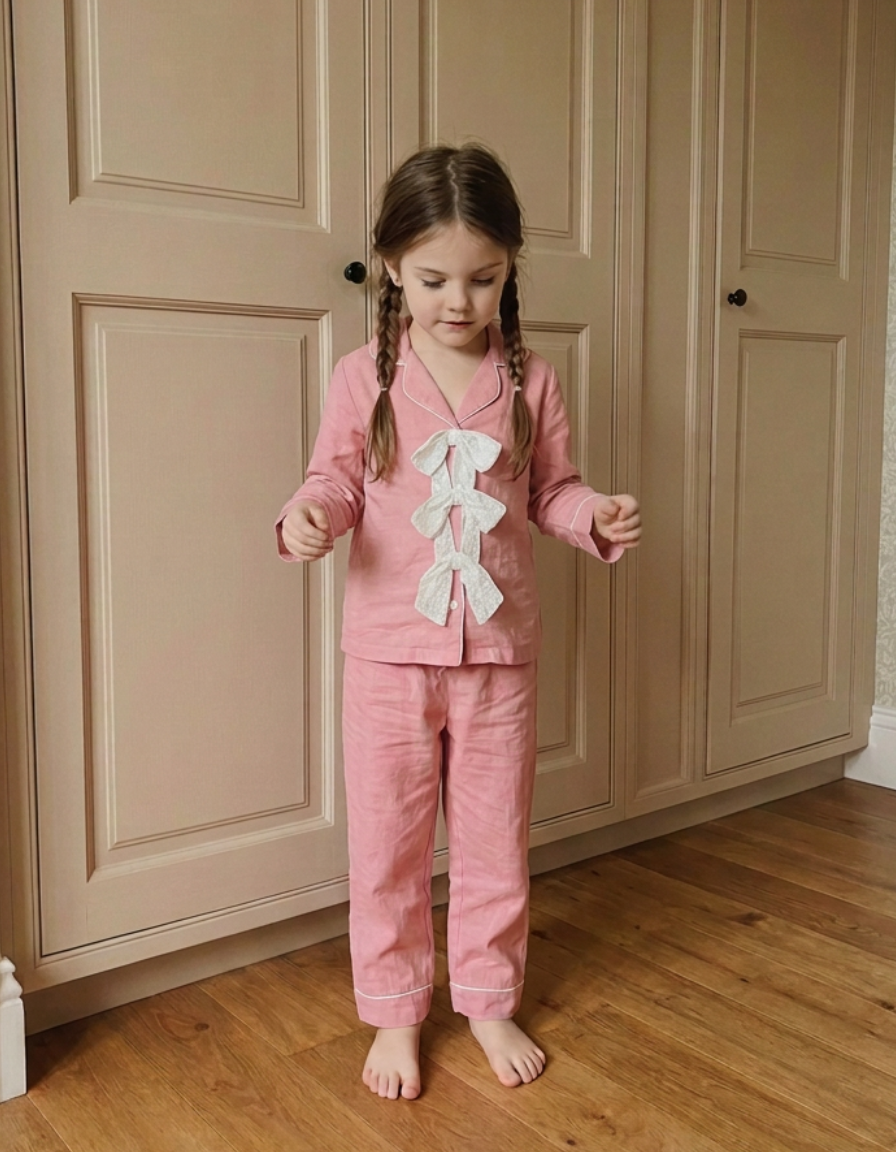 Blush Pink Ribbon Pure Cotton Kids Nightwear
