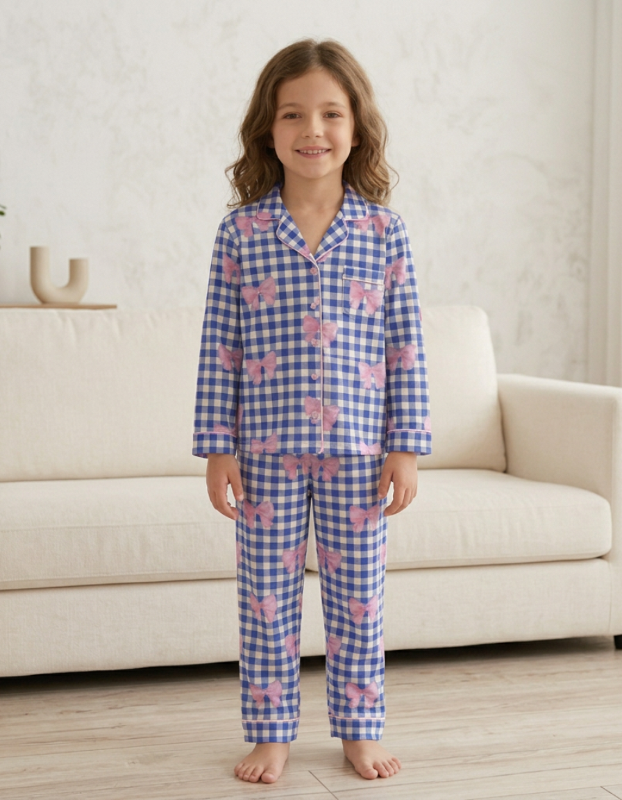 Bow Checks Kids Nightwear