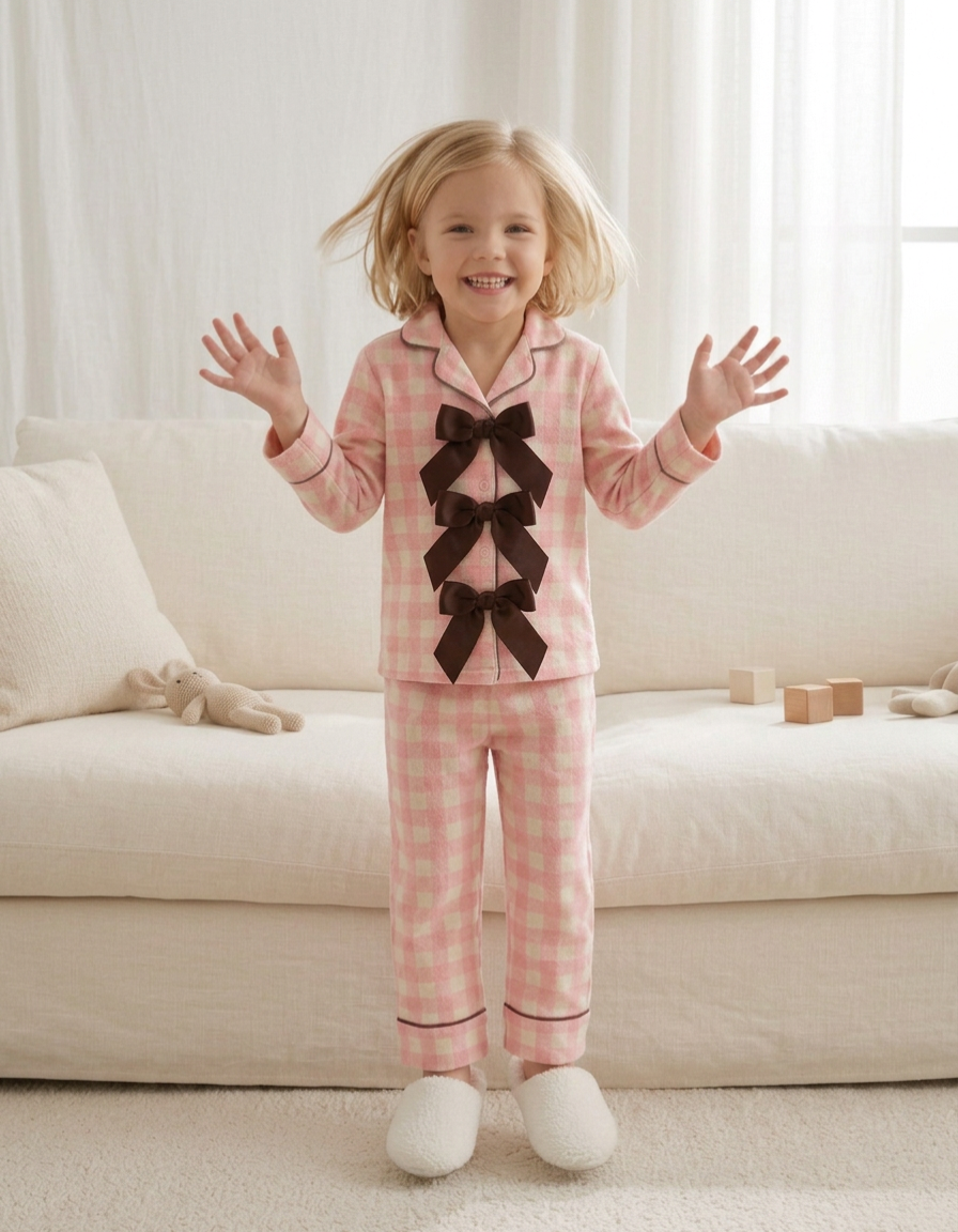 Pink Gingham Kids Nightwear (Ribbon)