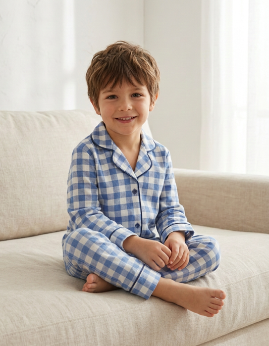 Blue Gingham Kids Nightwear