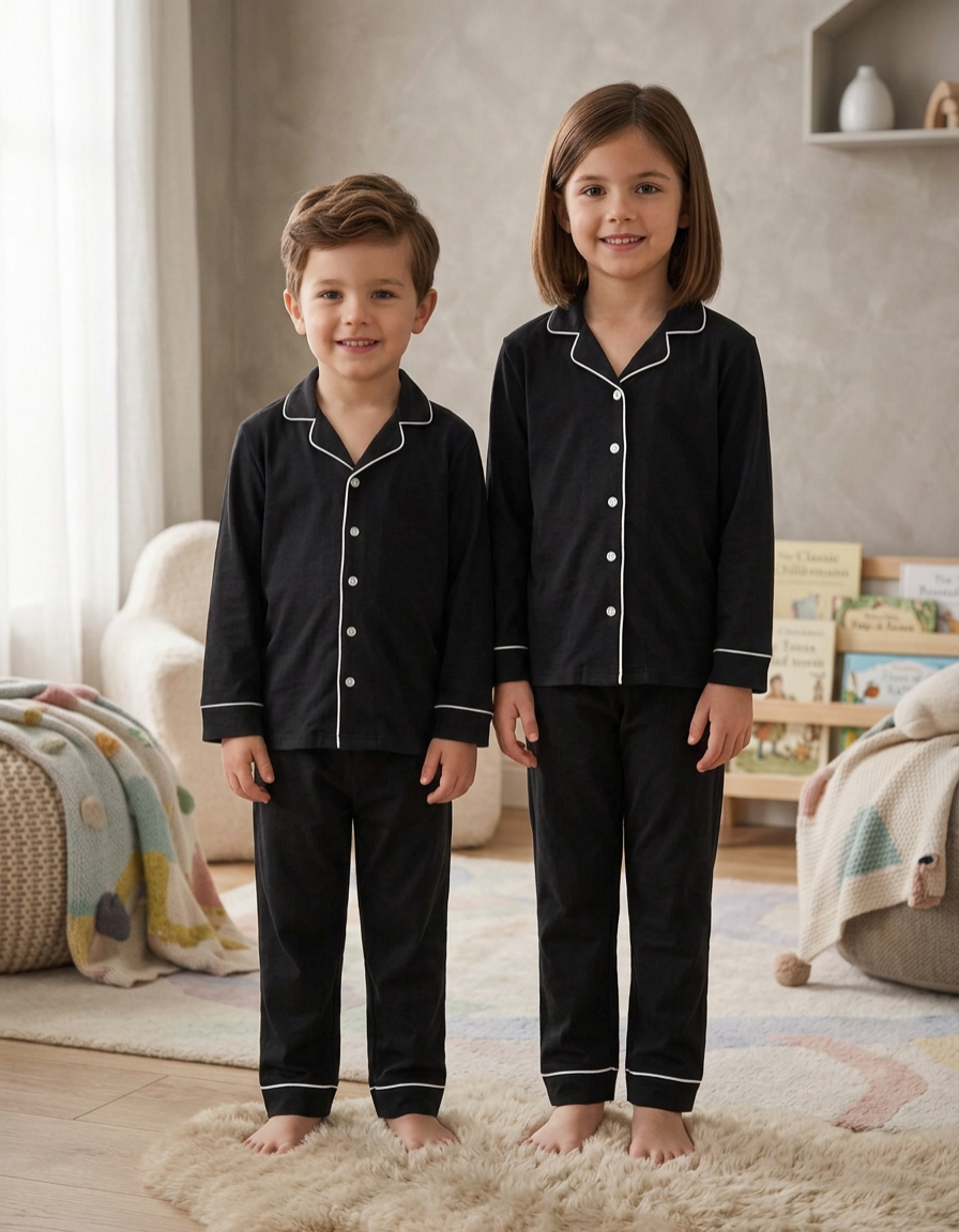 Classic Black Cotton Kids Nightwear