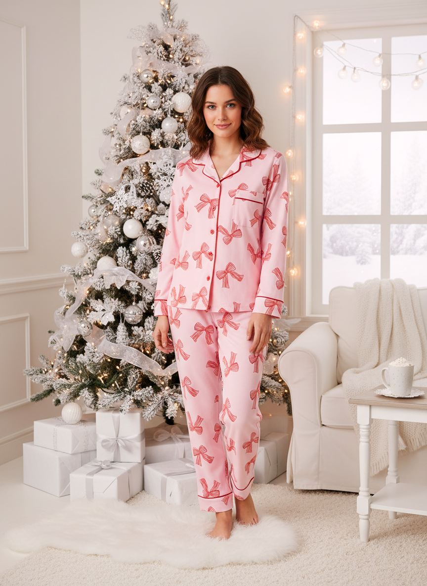 Pink Bows CHRISTMAS PYJAMAS