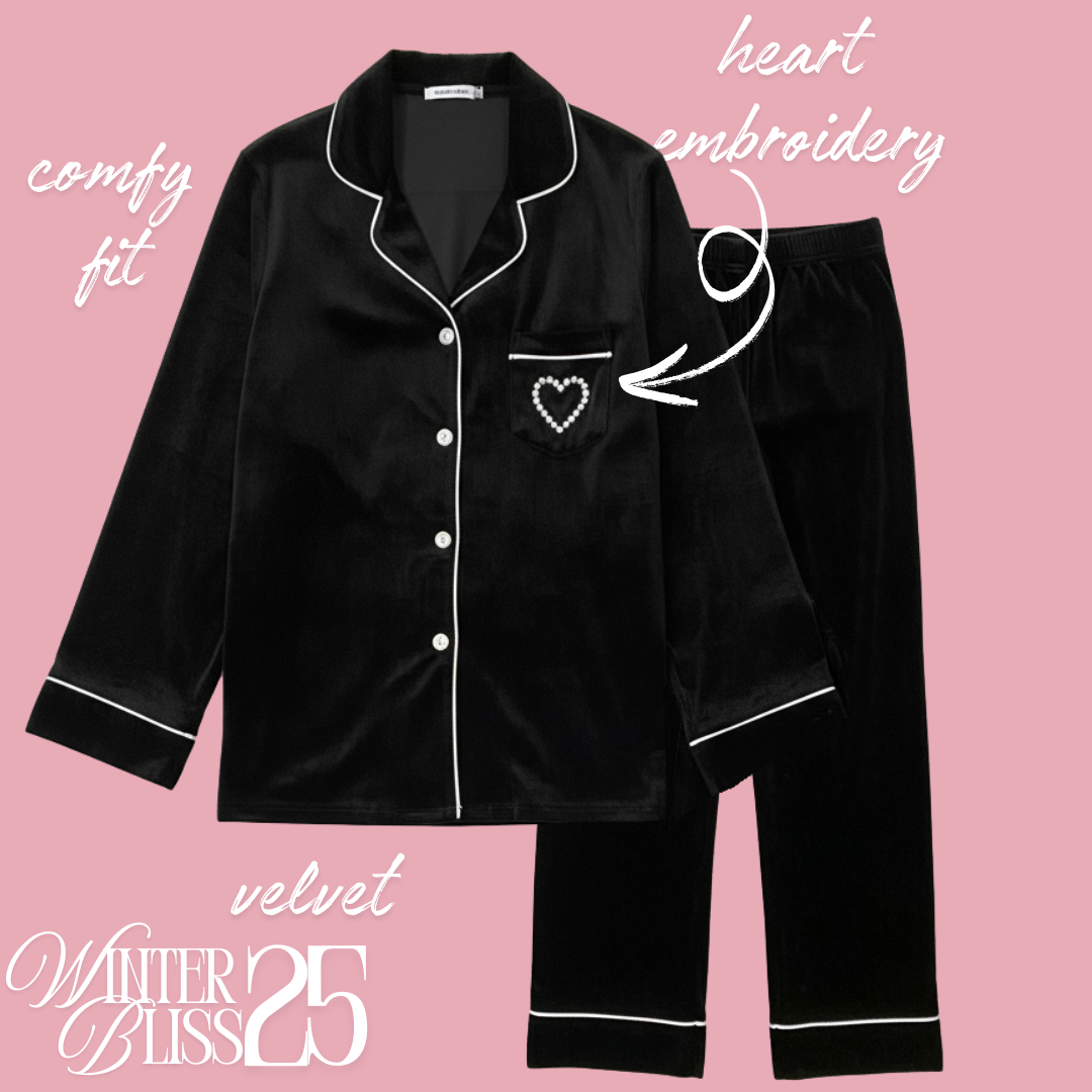 Heart Velvet Nightwear (Black)