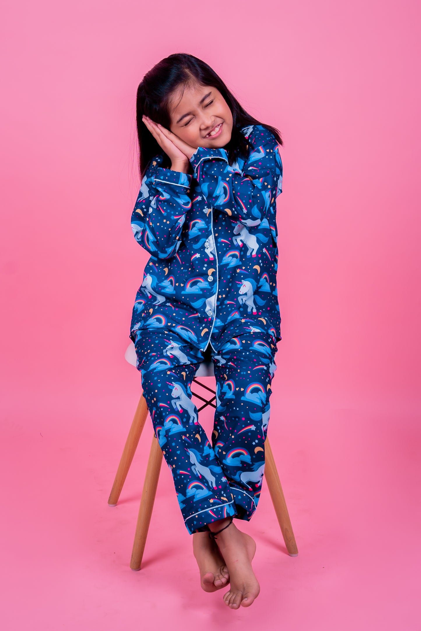 NAVY BLUE UNICORN Kids Unisex Nightwear