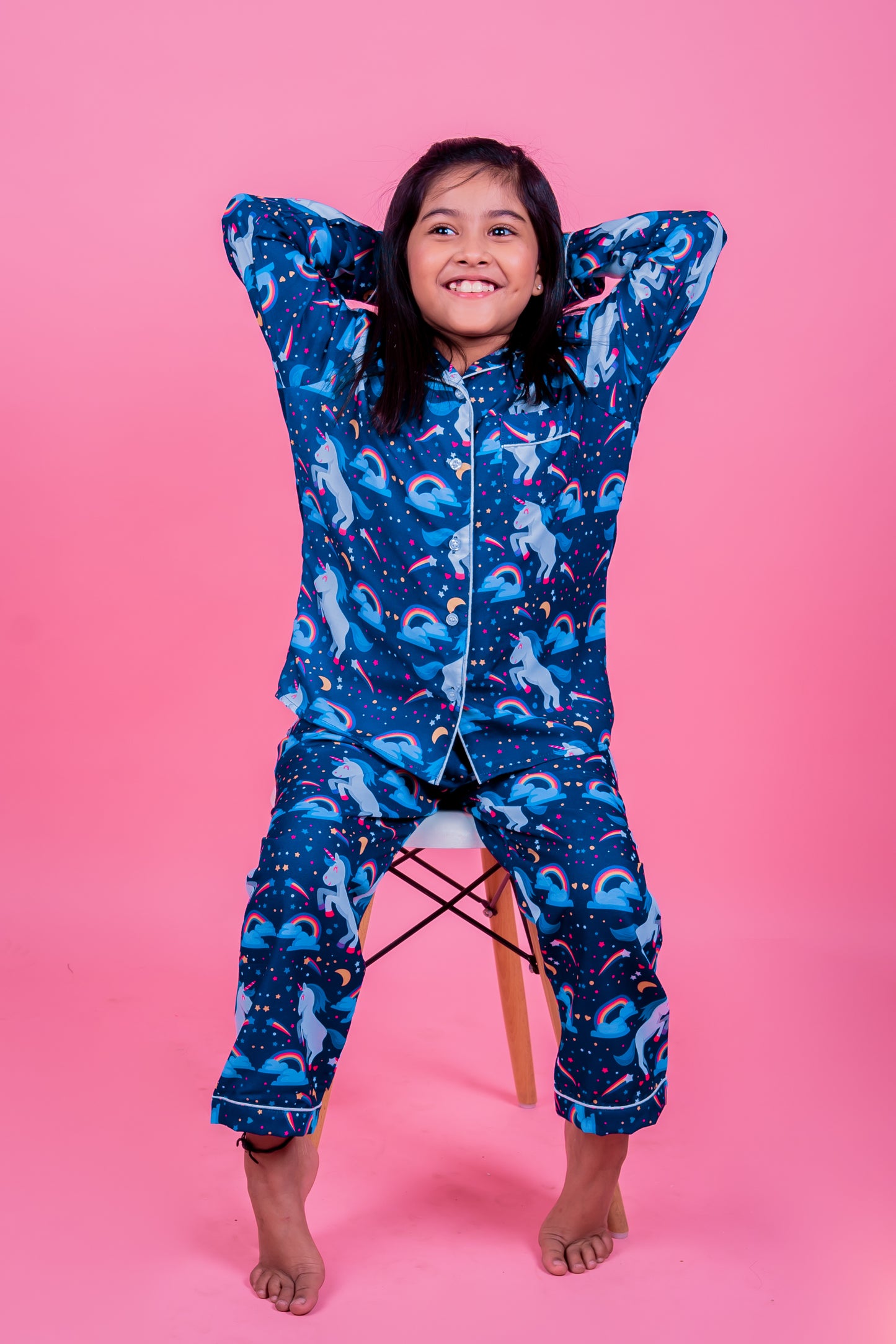 NAVY BLUE UNICORN Kids Unisex Nightwear