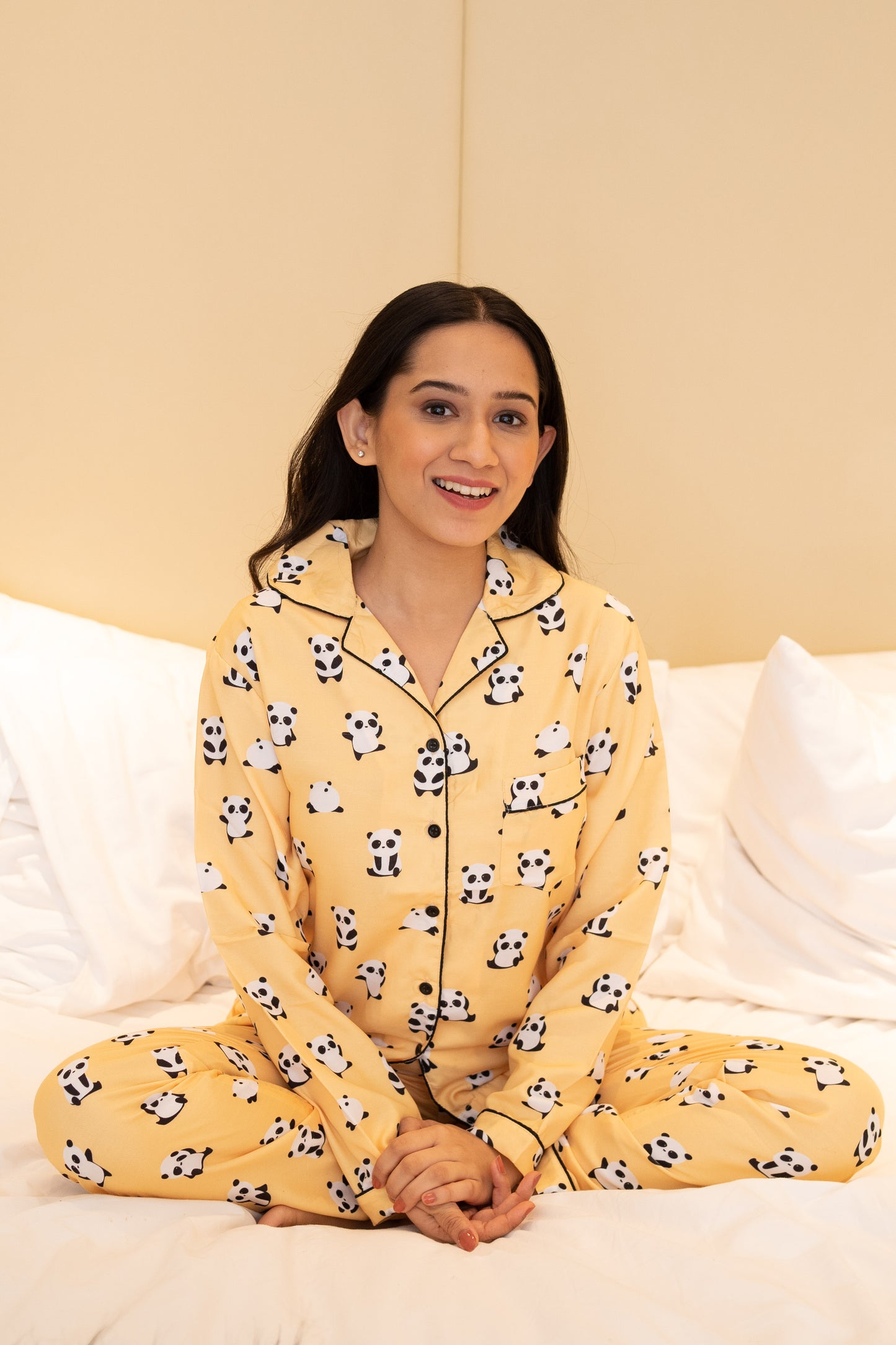 Yellow Panda  (Half Sleeves) Nightwear Set (Women)