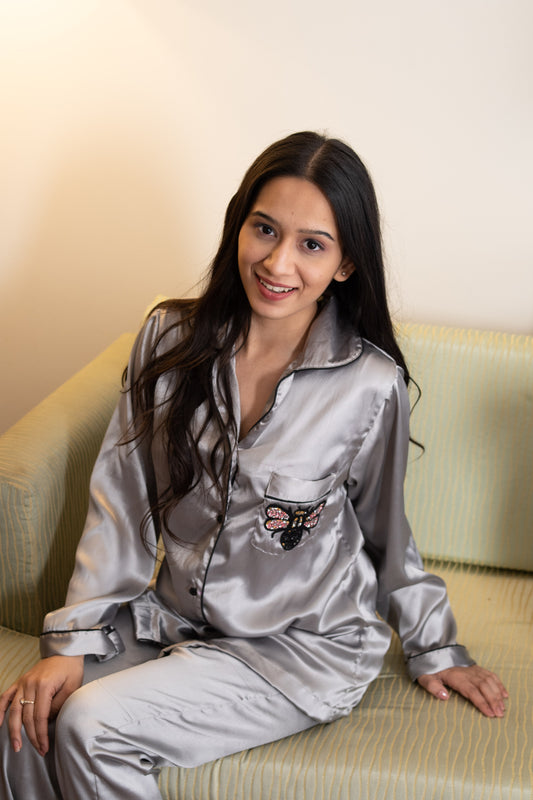 Grey | Butterfly Satin | Nightwear