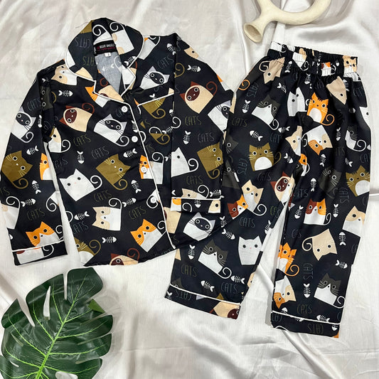 Cats BFF Kids Nightwear Set (Full Sleeves)