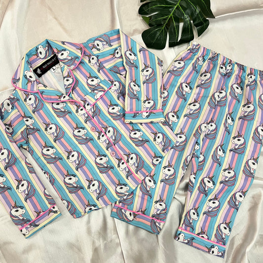 Stripes Unicorn Kids Nightwear Set (Full Sleeves)