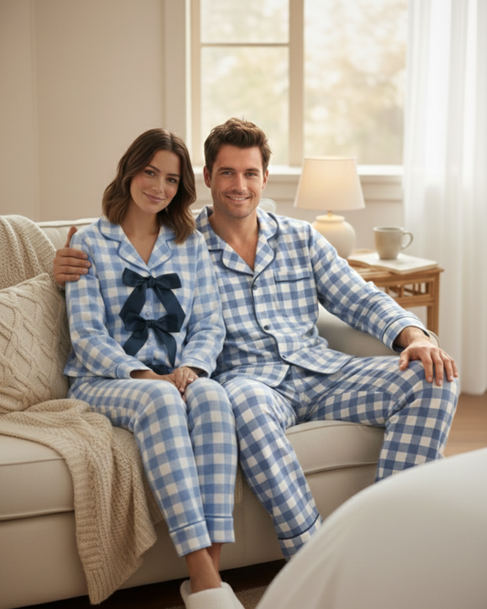 Blue Gingham Couple Nightwear