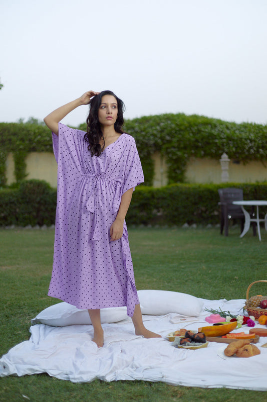 Lilac Dots| The Zoey Collection | Printed Kaftan