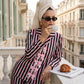 Black & Pink Stripes Ribbon Nightwear