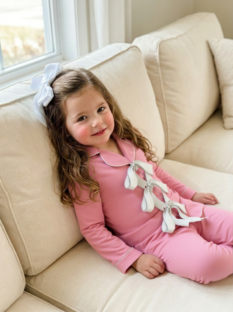 Blush Pink Ribbon Pure Cotton Kids Nightwear