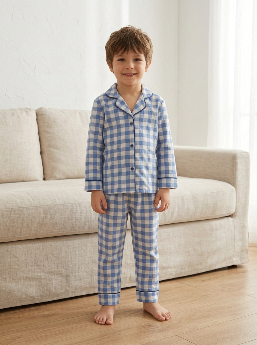 Blue Gingham Kids Nightwear