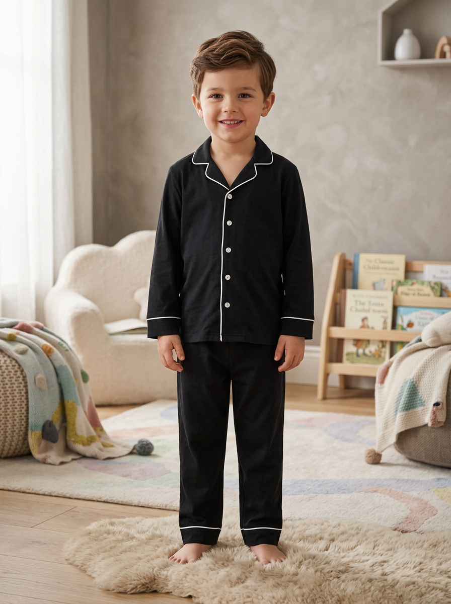 Classic Black Cotton Kids Nightwear
