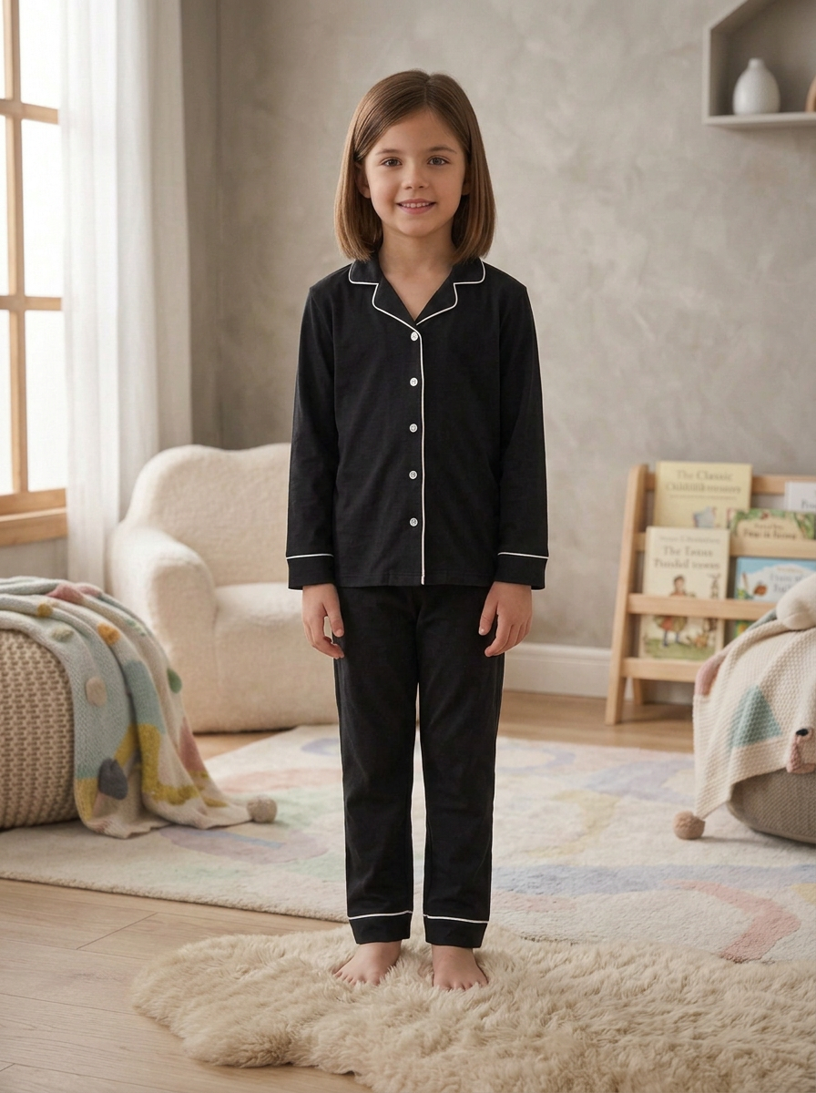 Classic Black Cotton Kids Nightwear