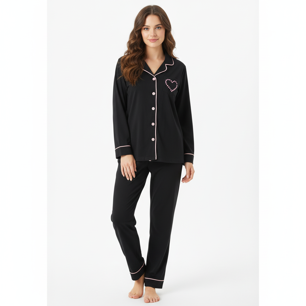 Hearty Heart (Black) Nightwear