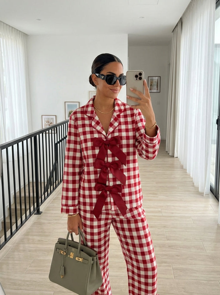 Red Gingham Ribbon Nightwear