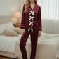 Mehroon Velvet Ribbon Nightwear