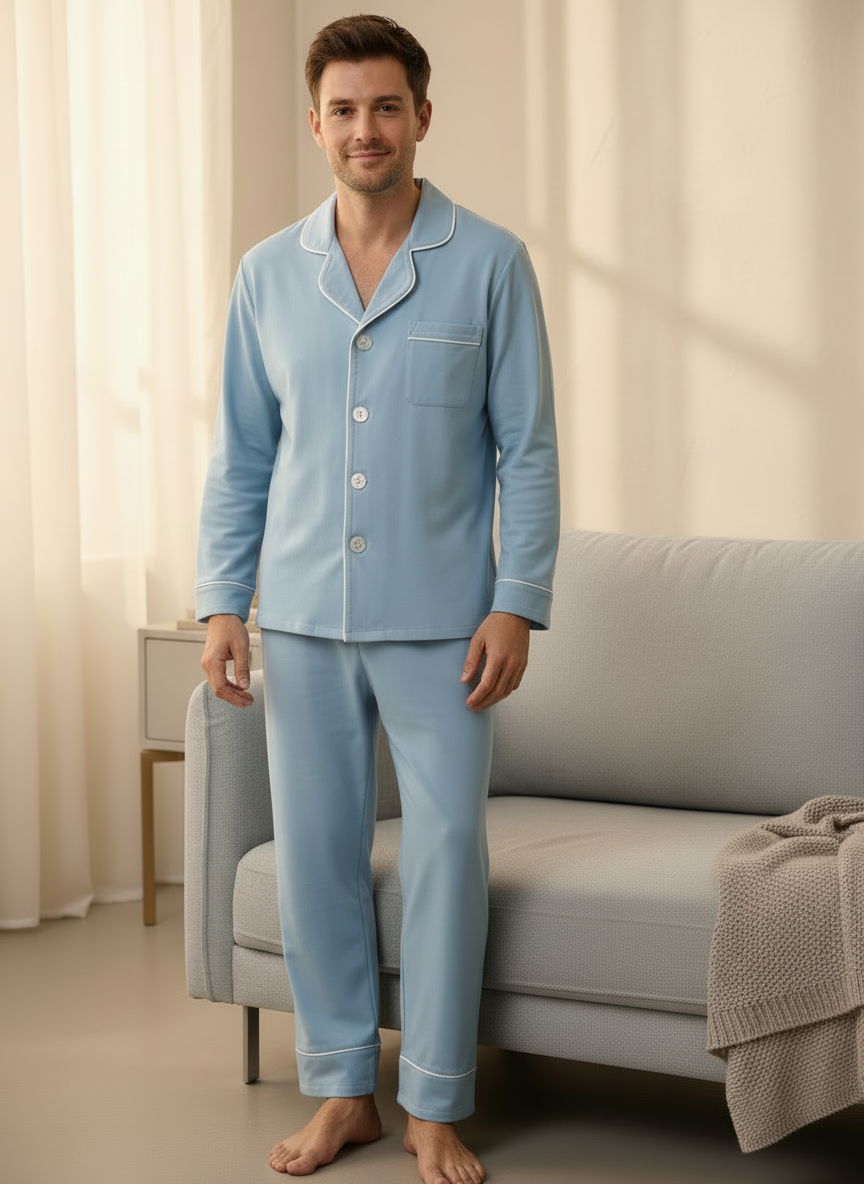 Soft Blue Cotton Nightwear (Men)