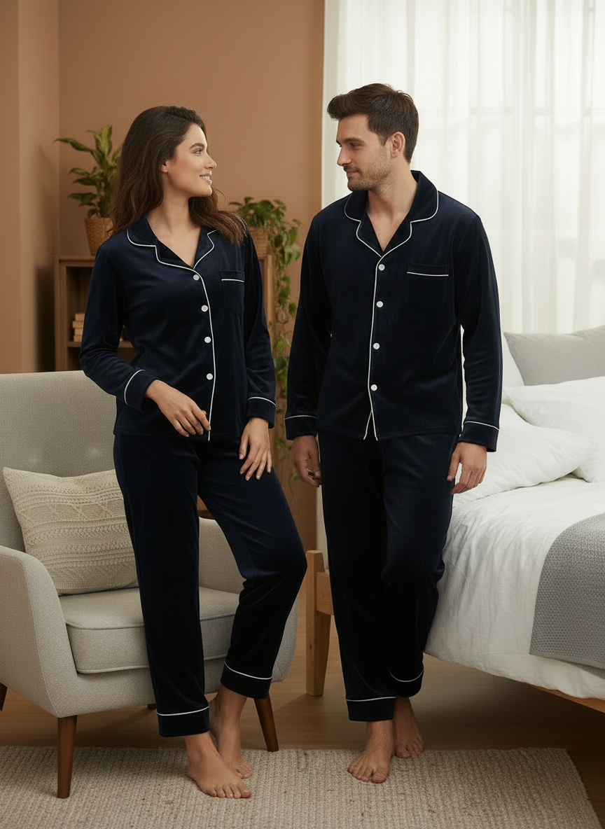 Blue Velvet Couple Nightwear
