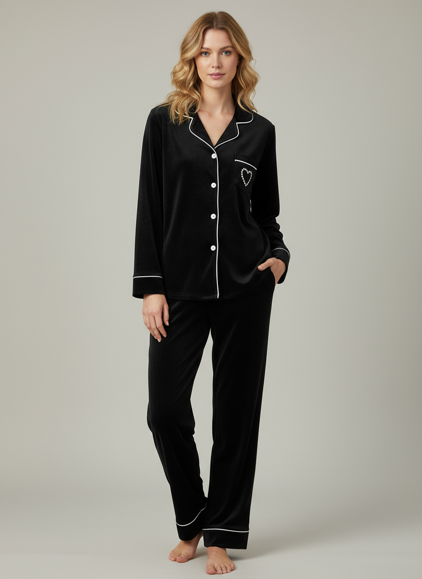 Heart Velvet Nightwear (Black)