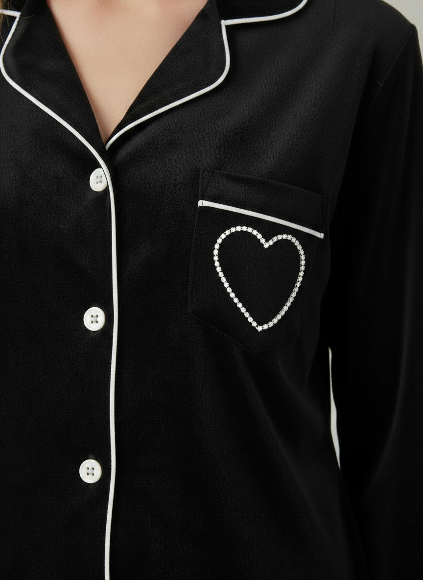 Heart Velvet Nightwear (Black)