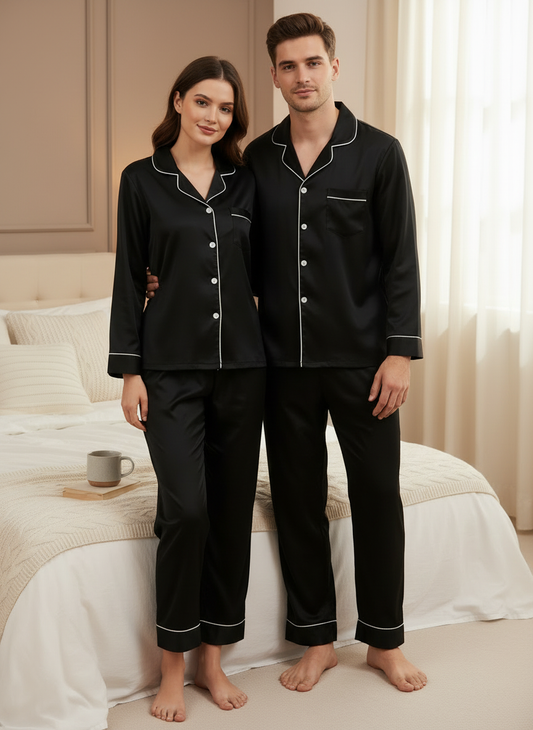Black Cotton Couple Nightwear