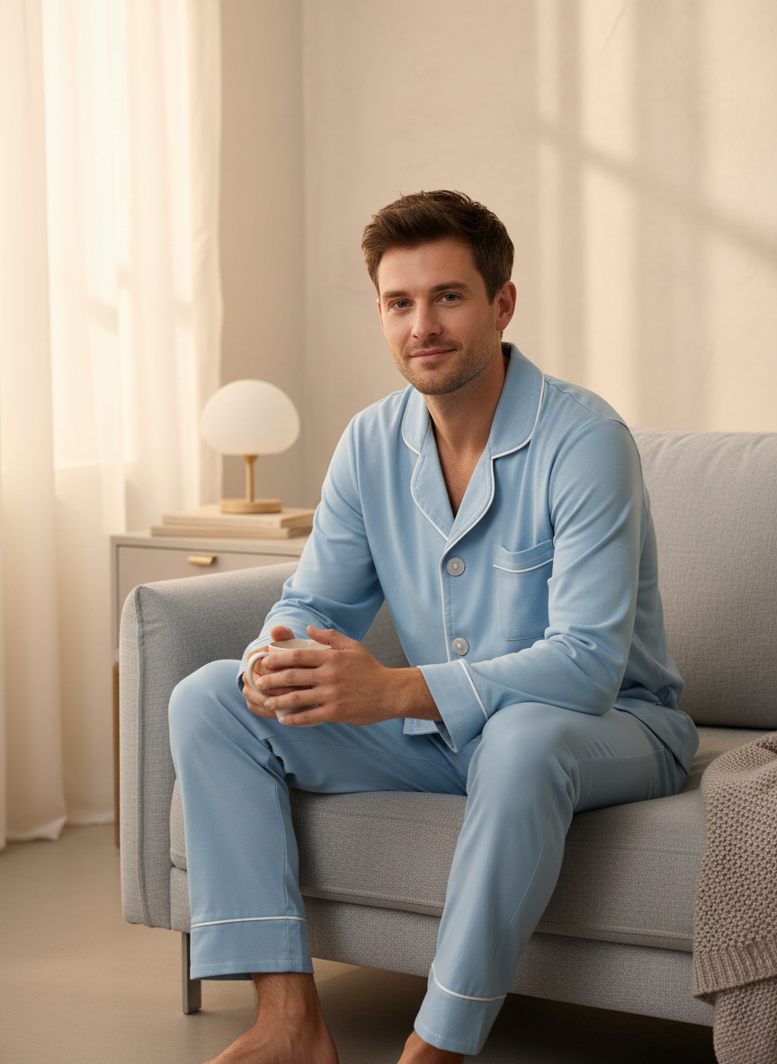 Soft Blue Cotton Nightwear (Men)