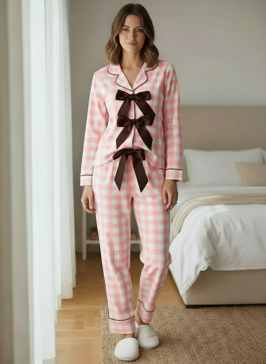 Pink Gingham Ribbon Nightwear