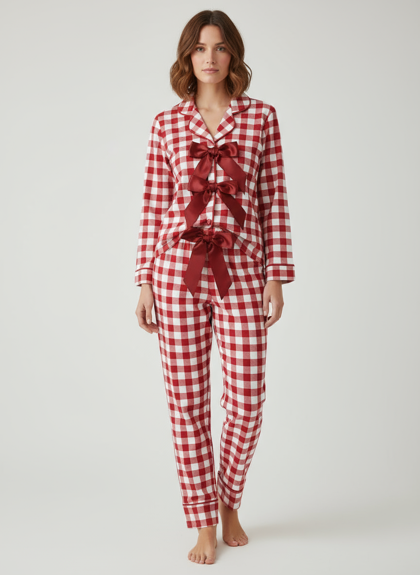 Red Gingham Ribbon Nightwear