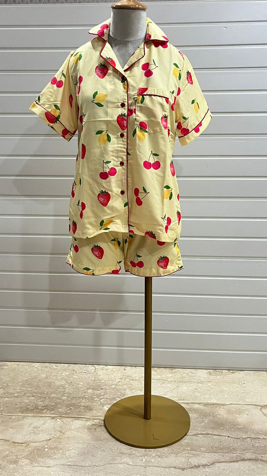 Yellow Fruit Cotton Shorts Set (Women)