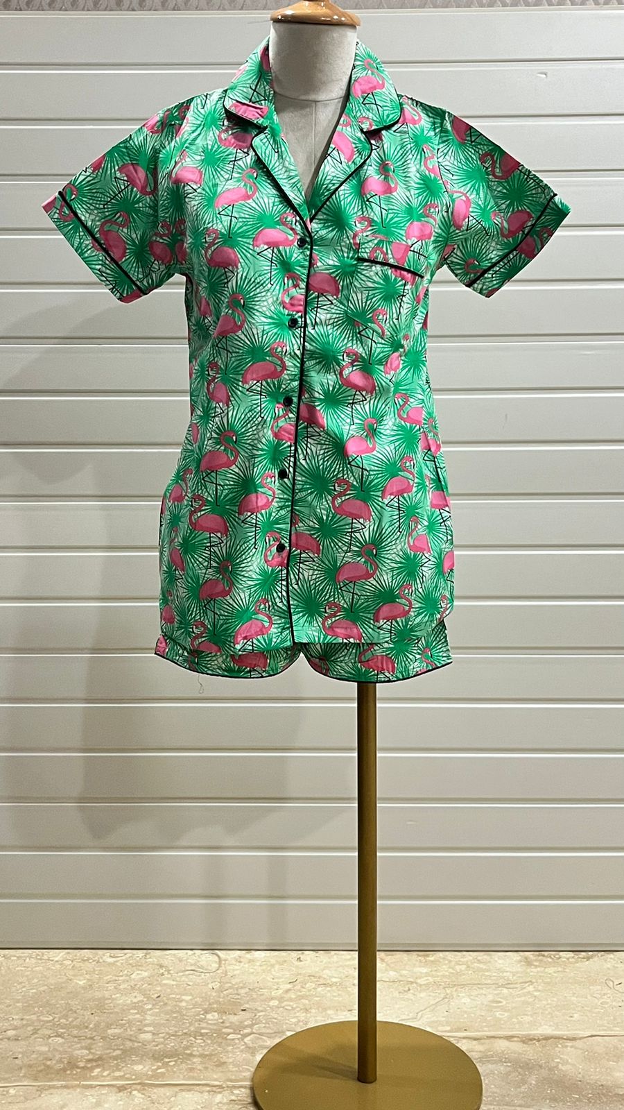 Green Flamingo Cotton Shorts Set (Women)