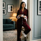 Mehroon Frill Velvet Nightwear