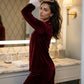 Mehroon Frill Velvet Nightwear