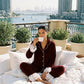 Mehroon Frill Velvet Nightwear