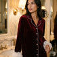 Mehroon Frill Velvet Nightwear