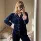 Blue Frill Velvet Nightwear