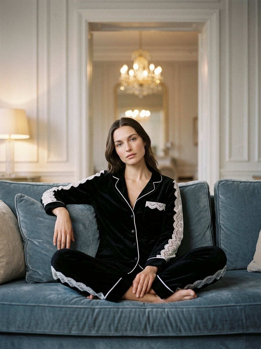 Black Lace Velvet Nightwear
