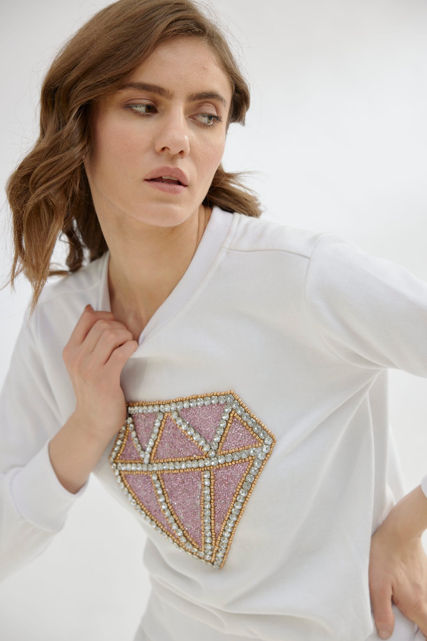 The Bling Diamond Sweatshirt Set (Women) (White) | MAIN CHARACTER