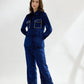 Navy Blue Sparkling Stars Velvet Nightwear (Women)