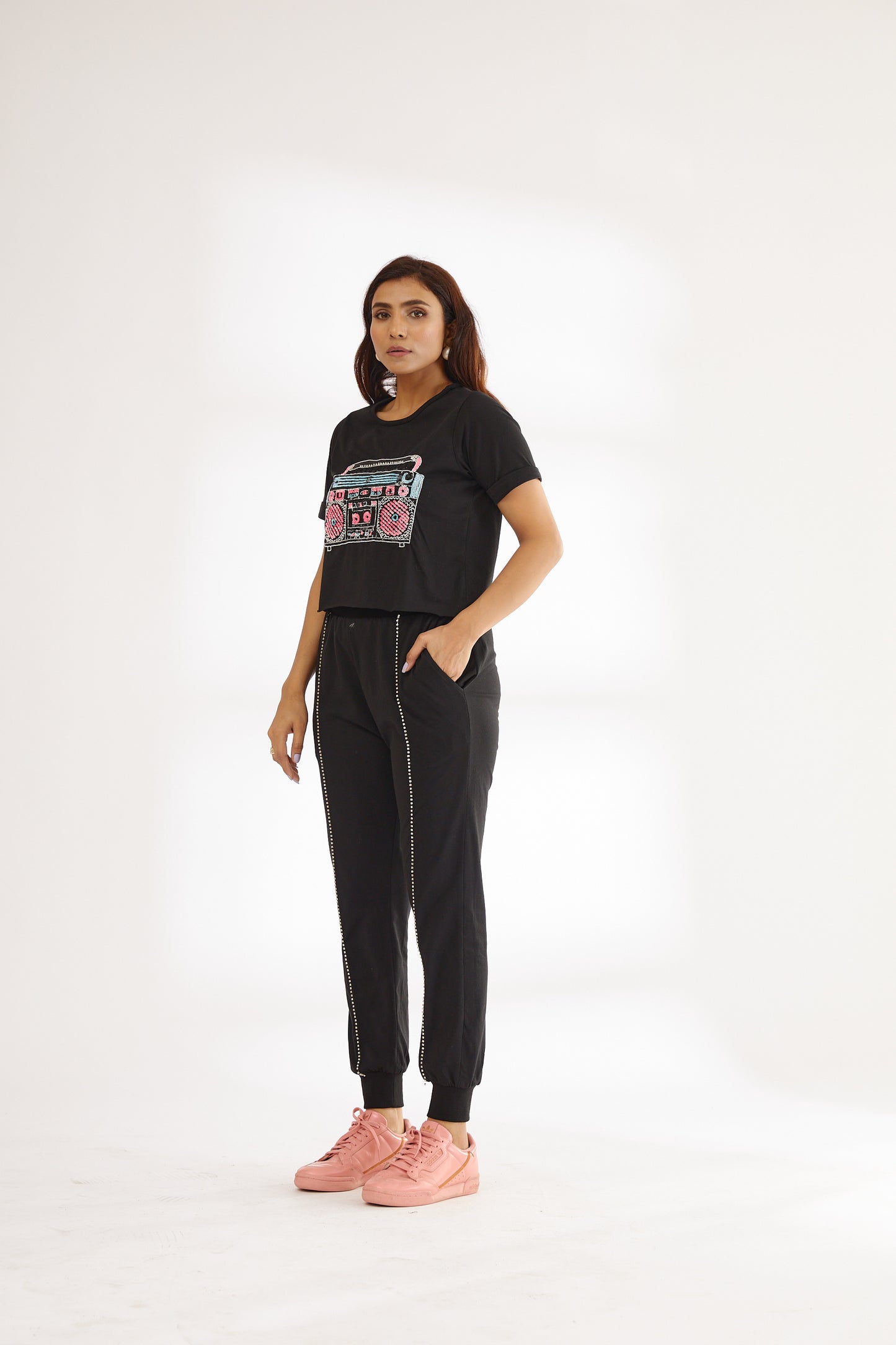 Tape Recorder CREW NECK T-Shirt (Women) (Black)