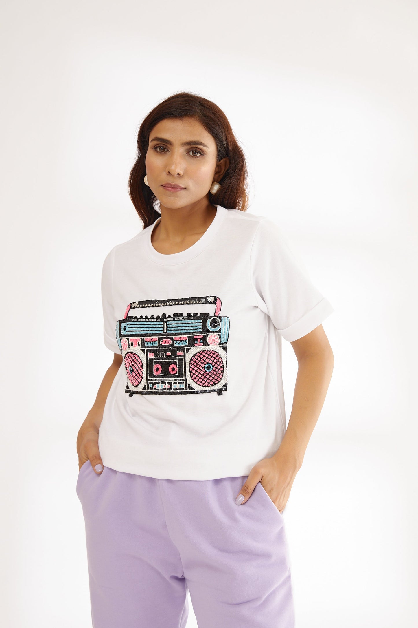 Tape Recorder T-Shirt Set (White) (Women)
